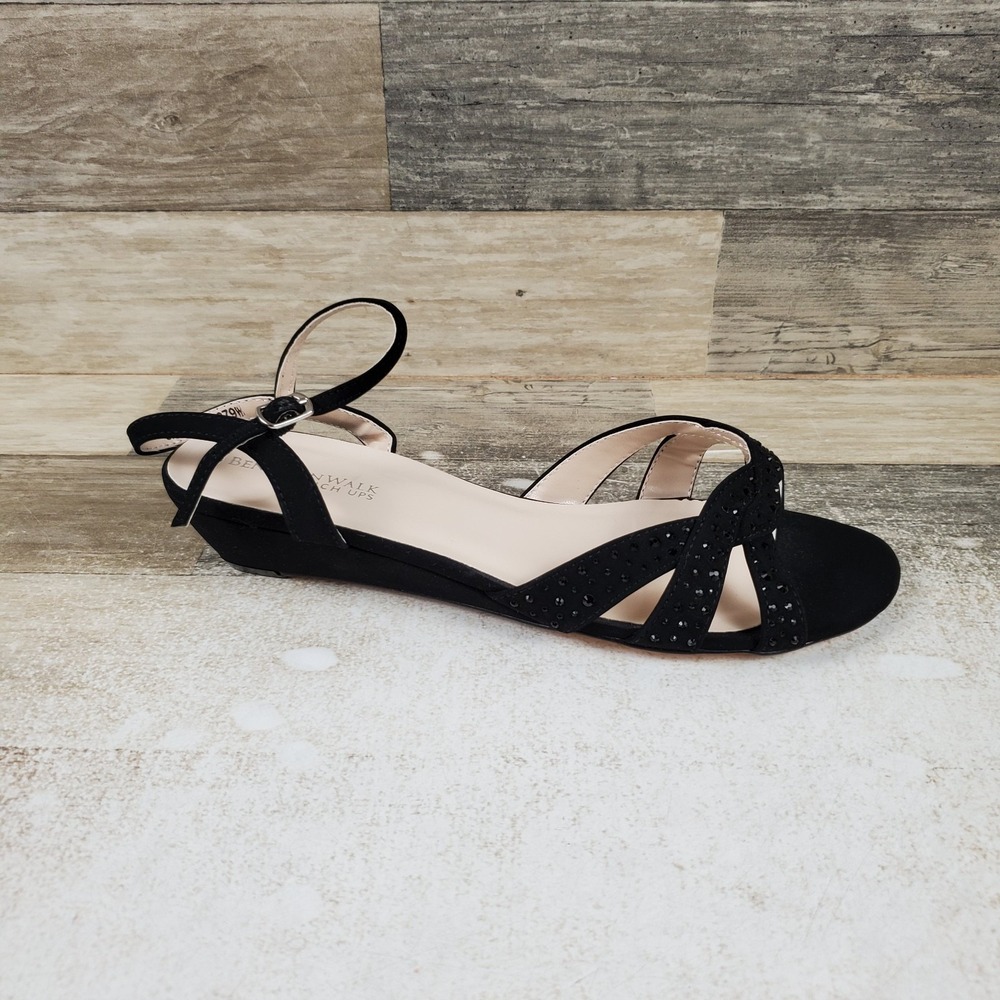 Touch Ups Lena Womens Strappy Sandals Sz 8.5 W Black Ankle Strap Jeweled Vamp